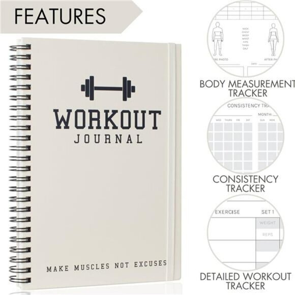Fitness Journal Workout Log Book Planner Men Women Gym Tracker Exercise Goals - Picture 2 of 8